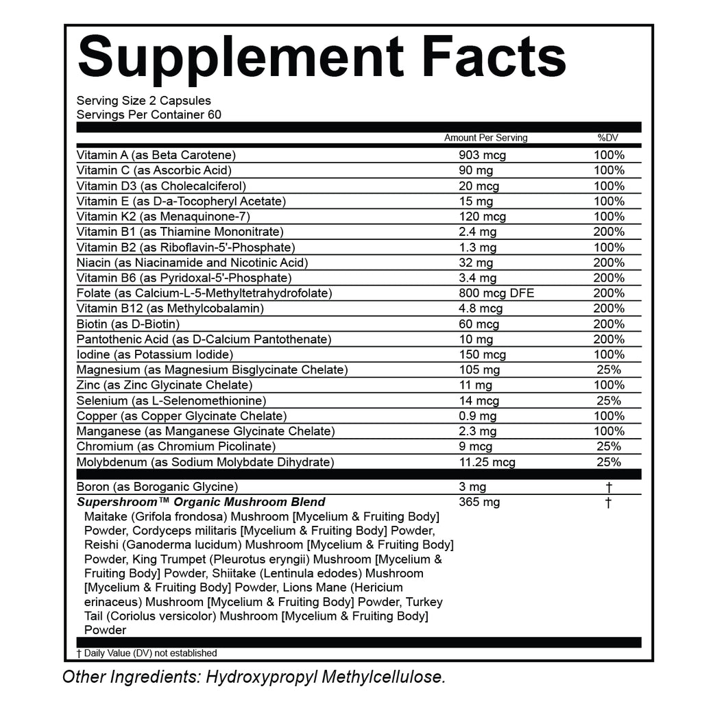 Simple Supplements Multivitamin Chelated Minerals and Mushroom Blend